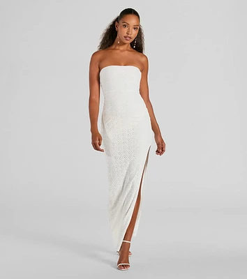 Tuscan Charm Strapless Slit Eyelet Maxi Dress