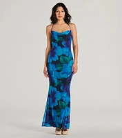 Ocean Breeze Cowl Neck Low Back Tropical Maxi Dress