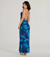 Ocean Breeze Cowl Neck Low Back Tropical Maxi Dress