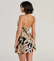 Strolls The Sand V-Neck Tropical Skater Mini Dress