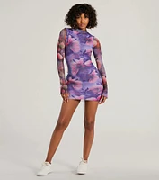 Stun And Only Mock Neck Floral Mesh Mini Dress