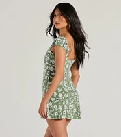 Charming Ways V-Neck Floral Crepe A-Line Dress