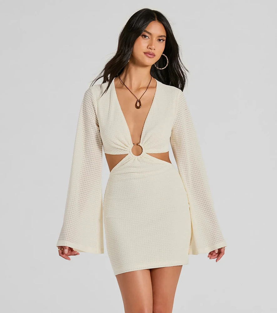 Perfect Vacation Long Sleeve V-Neck Cutout Mini Dress