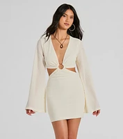 Perfect Vacation Long Sleeve V-Neck Cutout Mini Dress