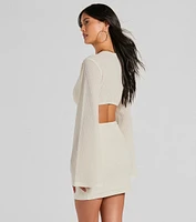 Perfect Vacation Long Sleeve V-Neck Cutout Mini Dress