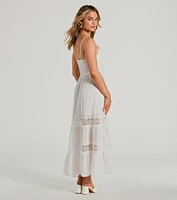 Feel The Romance Sweetheart Button Lace Trim Maxi Dress