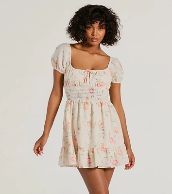 Sure To Love Floral Woven Puff-Sleeve Skater Dress