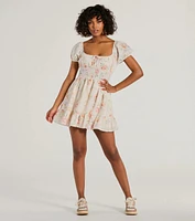 Sure To Love Floral Woven Puff-Sleeve Skater Dress