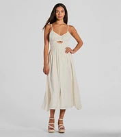 Best Feeling Scoop Neck Cutout A-Line Midi Dress