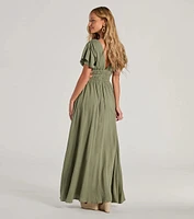 Make Hearts Flutter Short Sleeve Cutout Maxi Dress