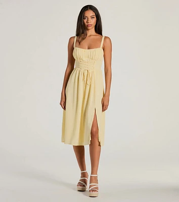 Modern Romance Sleeveless Lace-Up A-Line Midi Dress