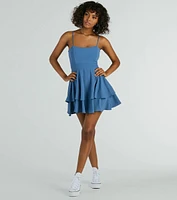 Divine Cutie Tie-Back Ruffled Skater Dress