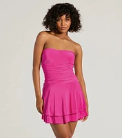 Flirty Allure Strapless Ruffled Skater Dress