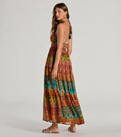 Summer Dreams Halter V-Neck Boho Chiffon Maxi Dress