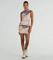 Set To Amaze Mock Neck Abstract Mini Dress