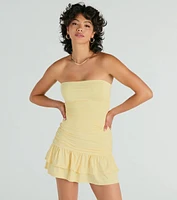 Here Comes The Sun Strapless Ruffle Mini Dress