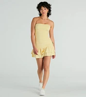 Here Comes The Sun Strapless Ruffle Mini Dress