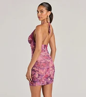 So Iconic Abstract Print Ruched Mini Dress