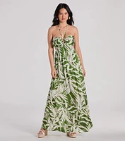 Bright Beauty Halter Cutout Tropical Maxi Dress