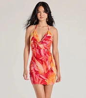 Getaway Girl Halter Open Back Tropical Mini Dress