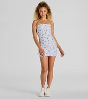 Flirty Ditsy Floral Eyelet Strapless Mini Dress