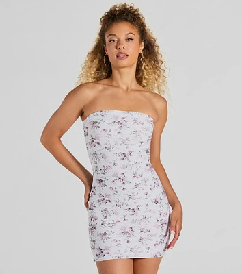 Sweet Ditsy Floral Eyelet Strapless Mini Dress