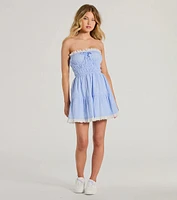 Cheerful Cutie Strapless Gingham Skater Dress