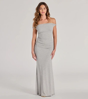 Casual Chic Ruched Ribbed Knit Maxi Dress