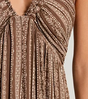 Bohemian-Chic Geometric Striped Halter Maxi Dress