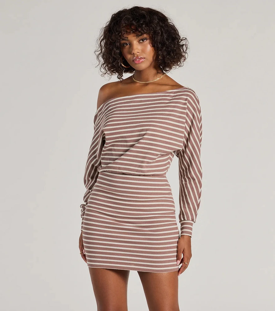 Stripes Style Off The Shoulder Mini Dress