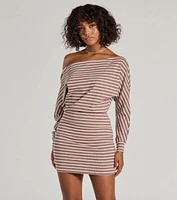 Stripes Style Off The Shoulder Mini Dress