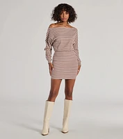 Stripes Style Off The Shoulder Mini Dress