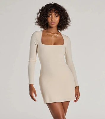 Casual Luxe Long Sleeve Ribbed Knit Mini Dress