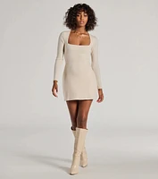 Casual Luxe Long Sleeve Ribbed Knit Mini Dress