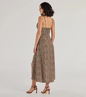 Elevated Leopard Print Woven A-Line Midi Dress