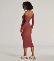 Carefree Chic Long Sleeve Ribbed Knit Midi Dress