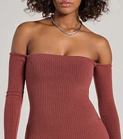 Carefree Chic Long Sleeve Ribbed Knit Midi Dress