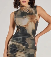 Chic Night Out Abstract Print Mesh Midi Dress