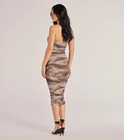 Mesmerizing Glam Abstract Ruched Midi Dress