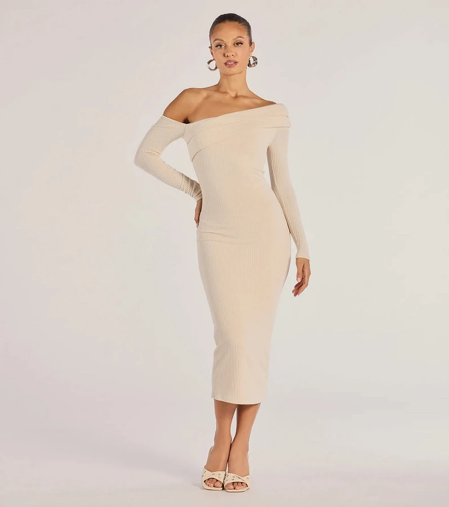 Sharp Lines Asymmetrical Long Sleeve Midi Dress