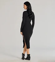 The Essential High-Slit Ribbed Knit Midi Dress