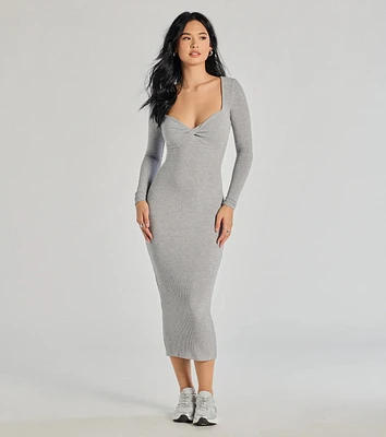 Sculpted Chic Ribbed Knit Midi Dress