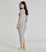 Sculpted Chic Ribbed Knit Midi Dress