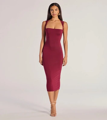 Serving Sleek Square Neck Bodycon Midi Dress