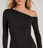 Classic And Sleek Knit Off-Shoulder Long Sleeve Midi Dress