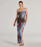 Chic Showstopper Abstract Print Mesh Maxi Dress