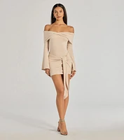 Flirty Twist Off-The-Shoulder Soft Knit Mini Dress