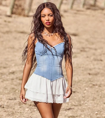 Western Moves Sweetheart Denim Skater Mini Dress