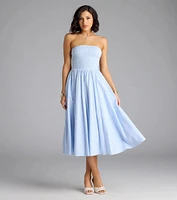 Breeze By Strapless Striped A-Line Midi Dress