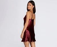 Cowl Neck Satin Mini Dress